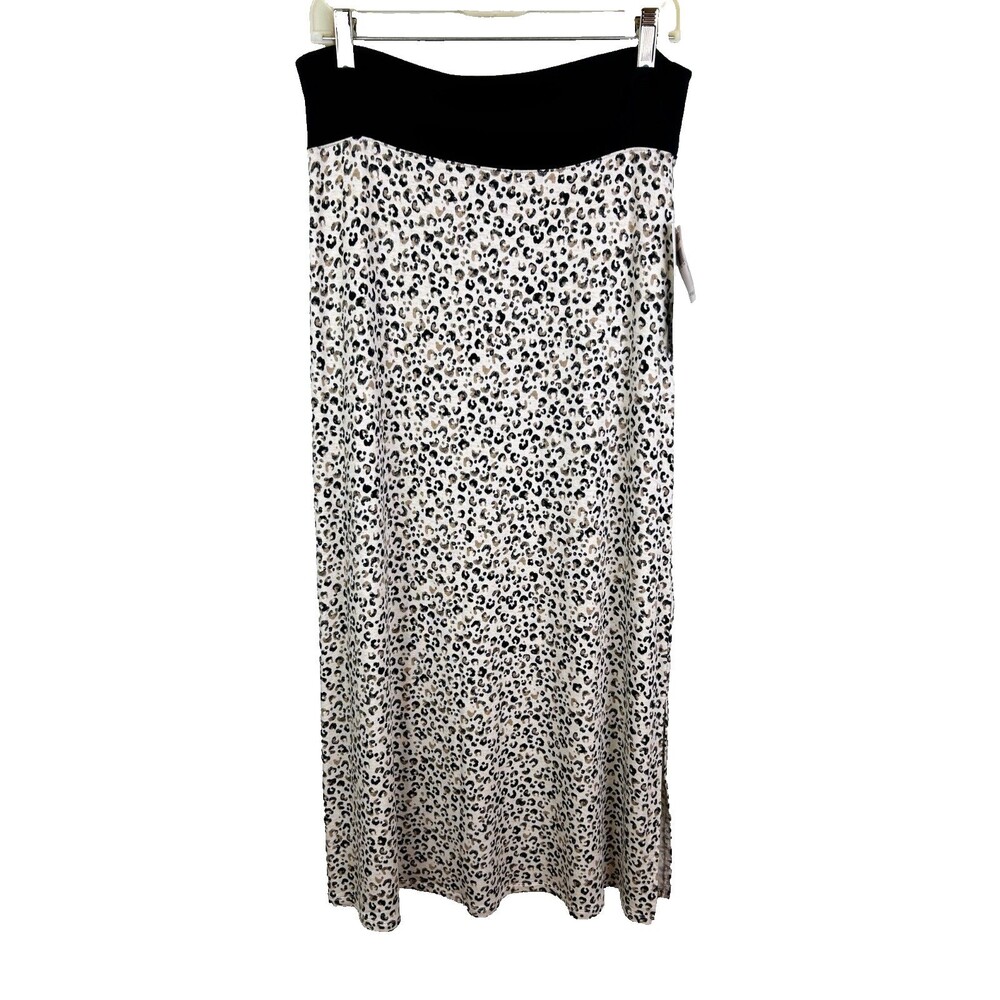 NWT Kensie Leopard Cheetah Print Maxi Skirt Heather Vanilla Cream Black Jersey M